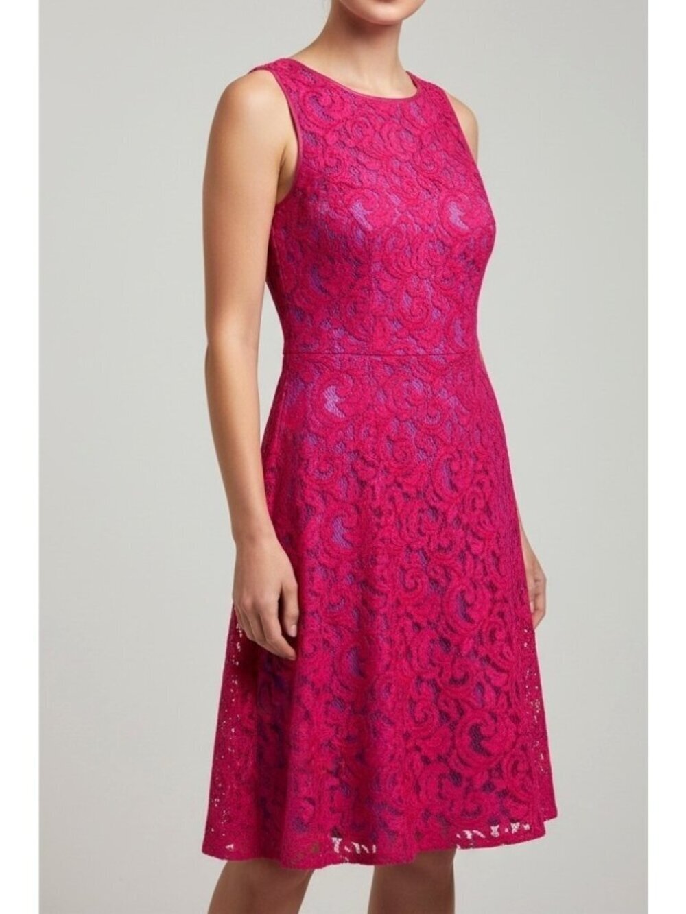 Adrianna Papell Pink Lace Fit & Flare Dress Sleeveless Cocktail Size 6